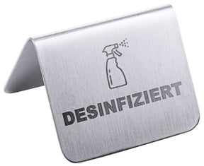 Edelstahl Schild DESINFIZIERT 5,3x3,5 cm - CPGASTRO
