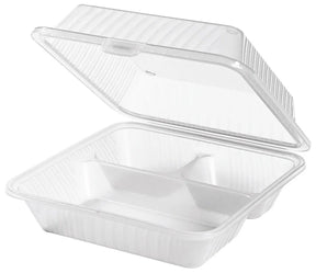 Eco-Takeouts Behälter weiß 3 Fächer 23 x 23 x 9 cm 12er Pack - CPGASTRO