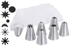 Edelstahl Spritztüllen-Set mit 7 Tüllen und Spritzbeutel - CPGASTRO