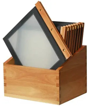 Speisekartenmappe Holz schwarz Kasten mit 20 Karten - CPGASTRO