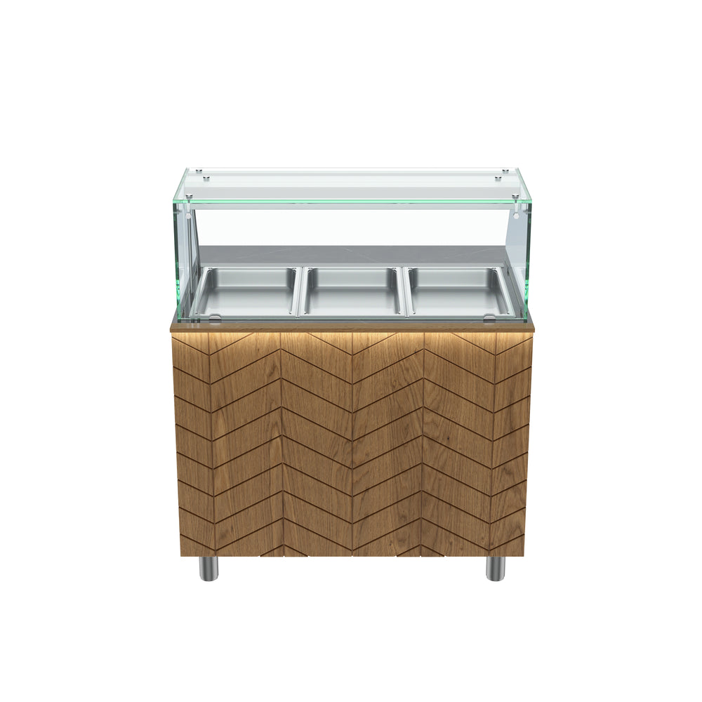 Gastronics Bain Marie / Warmtheke Premium – Integrierte Kühltheke mit schwarzem Compact im Marmor-Design, Fischgrätenverkleidung, LED-Beleuchtung, 2 Türen und 5 Schubladen 107 x 80 x 145 cm Gastronics - CPGASTRO