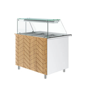 Gastronics Bain Marie / Warmtheke Premium – Integrierte Kühltheke mit schwarzem Granit, Fischgrätenverkleidung, LED-Beleuchtung, mit Schiebtür 107 x 80 x 145 cm - CPGASTRO