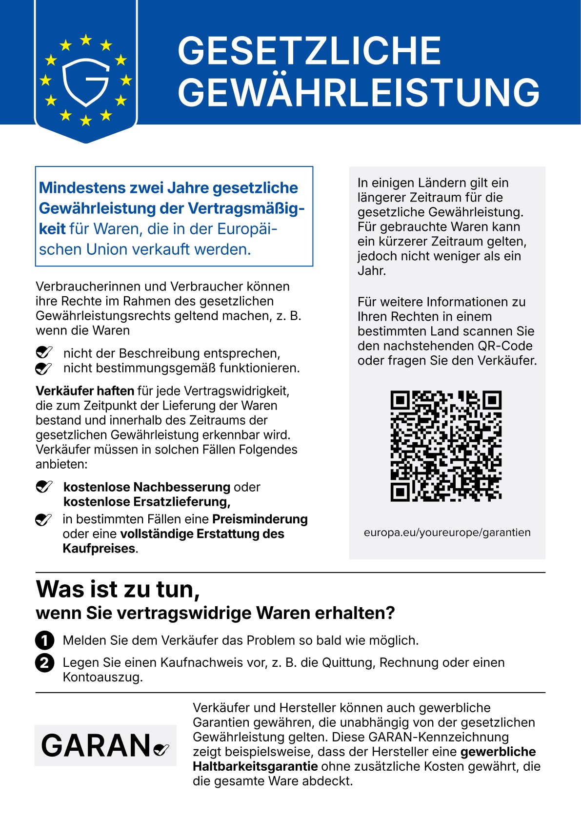 EU-Gewährleistungslabel – harmonisierte Mitteilung über das gesetzliche Gewährleistungsrecht