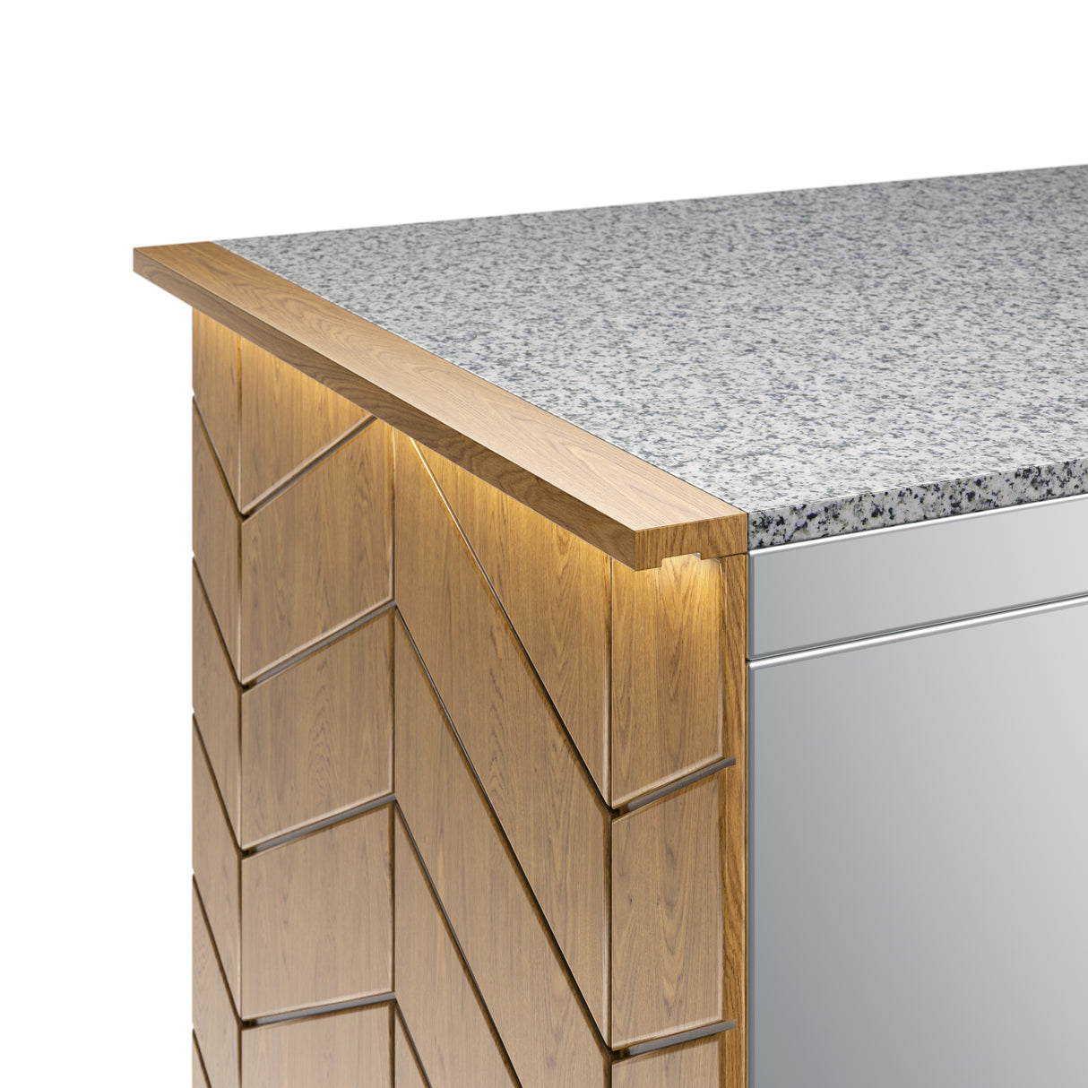 Gastronics Kassentisch Premium – Elegantes Design mit LED-Fischgrätenverkleidung und grauem Granit 60 x 85 x 87 cm