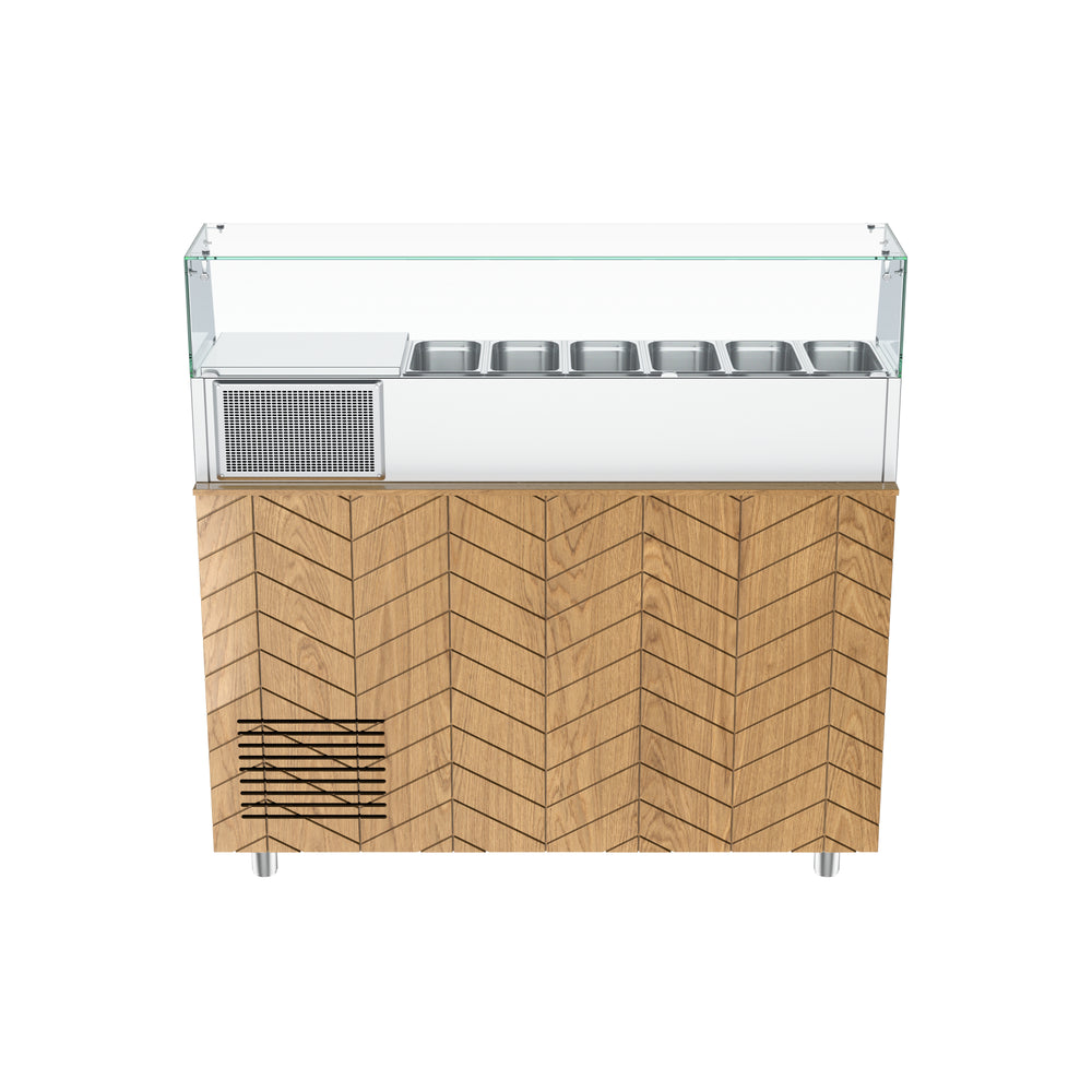 Gastronics Premium Kühltheken-Set – Pizzakühltisch, Salattheke & Kassentisch mit schwarzem Compact im Marmor-Design & LED-Fischgrätenverkleidung 355 x 80 x 145cm Gastronics - CPGASTRO