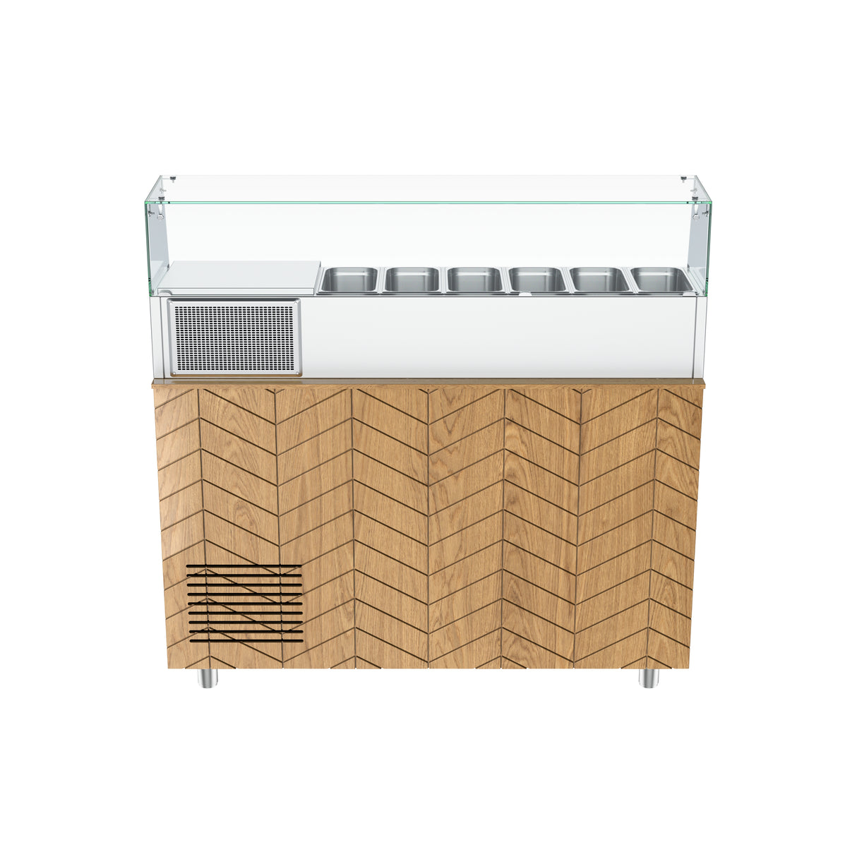 Gastronics Premium Kühltheken-Set – Pizzakühltisch, Salattheke & Kassentisch mit schwarzem Compact im Marmor-Design & LED-Fischgrätenverkleidung 355 x 80 x 145cm Gastronics - CPGASTRO