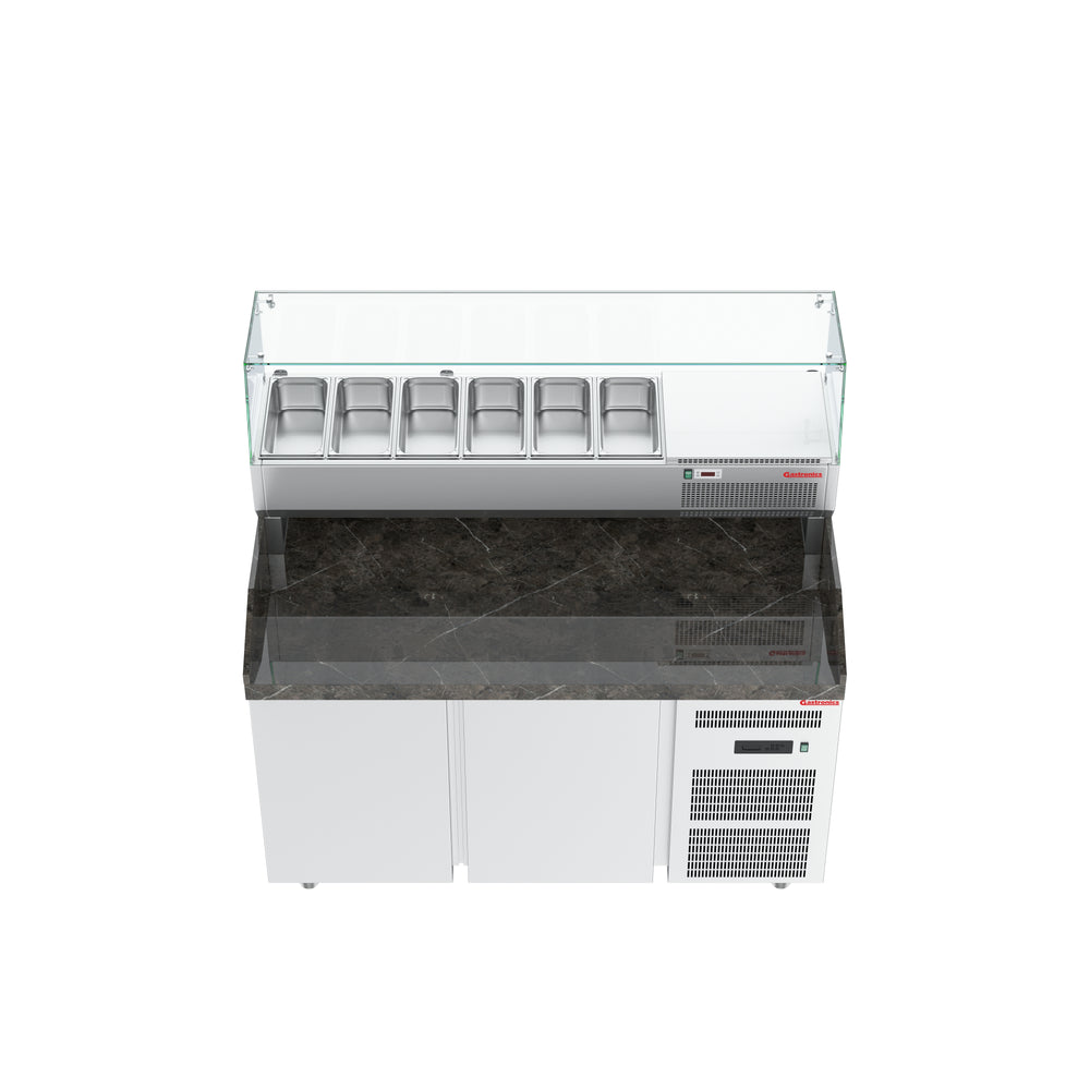 Gastronics Premium Kühltheken-Set – Pizzakühltisch, Salattheke & Kassentisch mit schwarzem Compact im Marmor-Design & LED-Fischgrätenverkleidung 355 x 80 x 145cm Gastronics - CPGASTRO