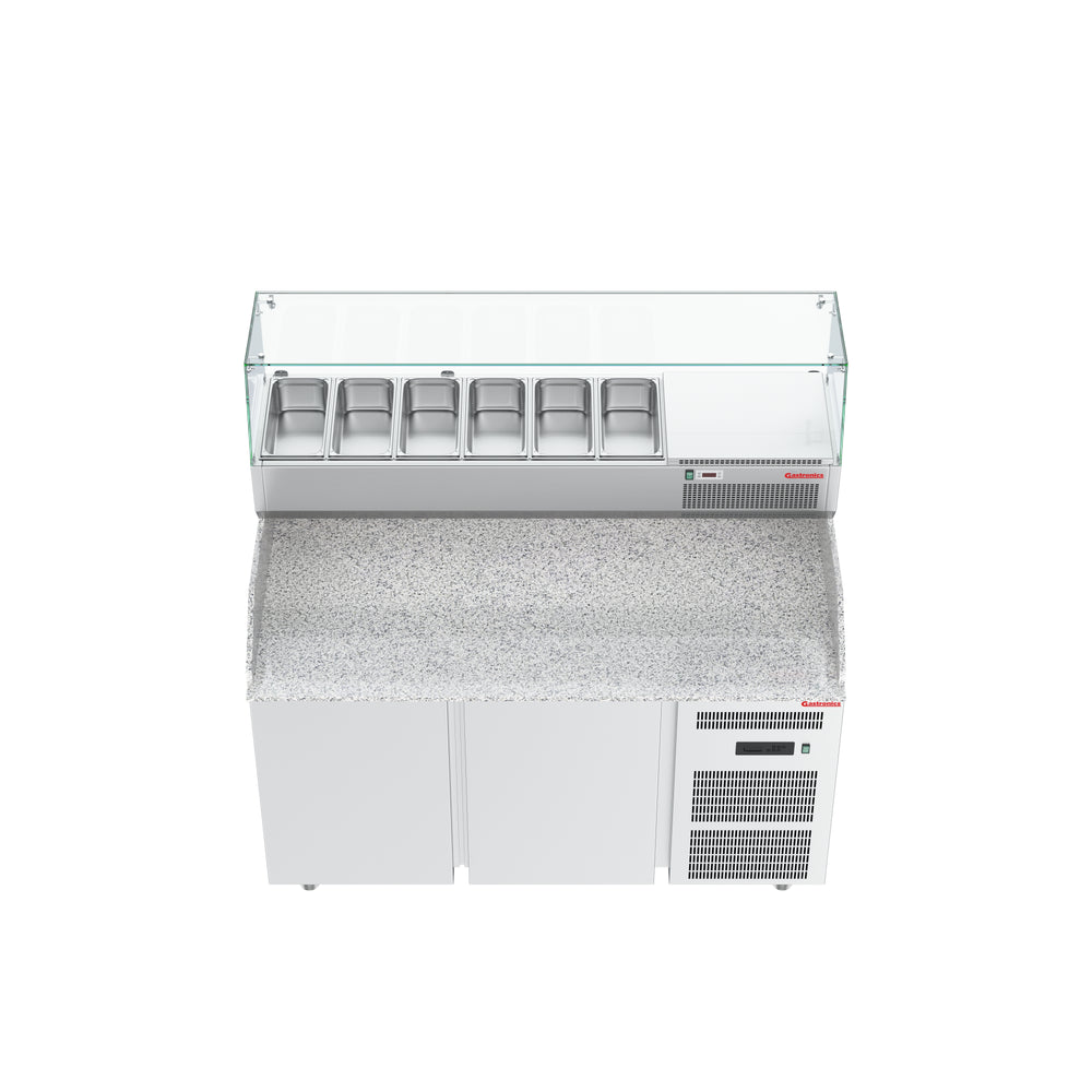 Gastronics Premium Kühltheken-Set – Pizzakühltisch, Salattheke & Kassentisch mit Granit & LED-Fischgrätenverkleidung 355 x 80 x 145cm Gastronics - CPGASTRO