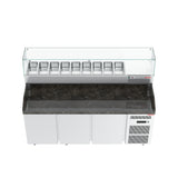 Gastronics Pizzakühltisch Premium – Hochwertige Kühltheke mit schwarzem Compact im Marmor-Design, Fischgrätenverkleidung, LED-Beleuchtung mit 207 x 80 x 145 cm