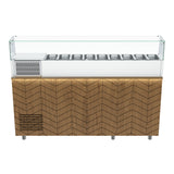 Gastronics Pizzakühltisch Premium – Hochwertige Kühltheke mit schwarzem Compact im Marmor-Design, Fischgrätenverkleidung, LED-Beleuchtung mit 207 x 80 x 145 cm