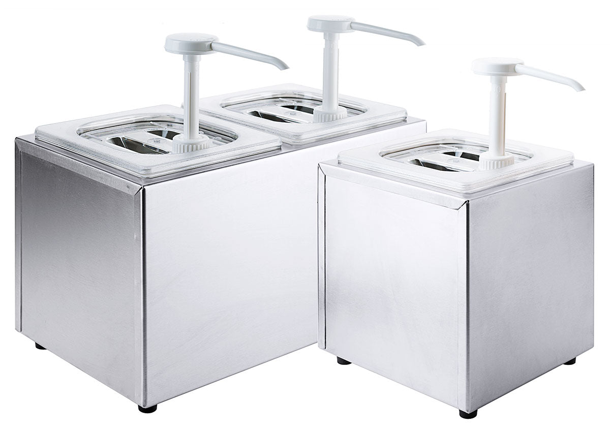 Edelstahl Saucendispenser mit Pumpe 1-2 Behälter / Leer Gestell Contacto - CPGASTRO