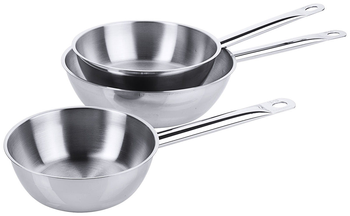 Edelstahl Sauteuse Ø 16-24 cm mit breitem Schüttrand mit Rohrgriff