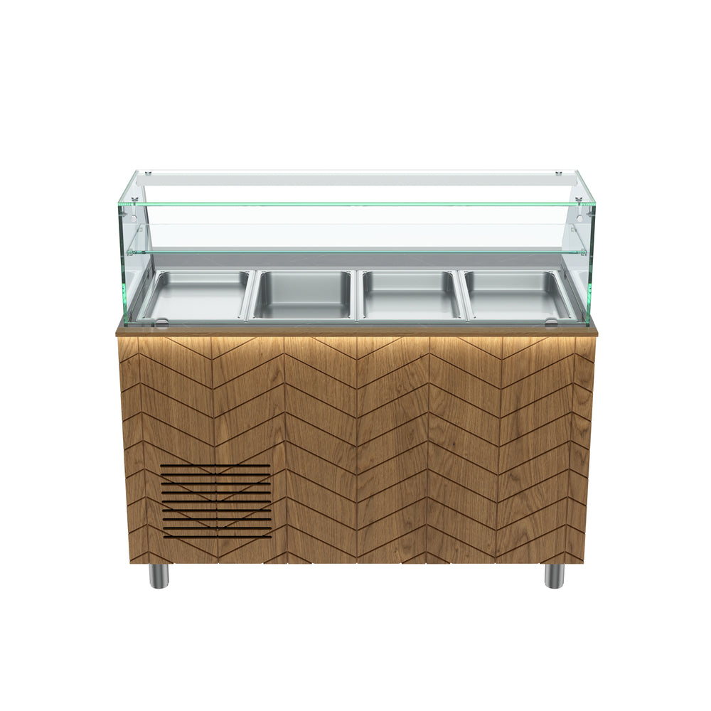 Gastronics Salattheke Premium – Hochwertige Kühltheke mit schwarzem Compact im Marmor-Design, Fischgrätenverkleidung, LED-Beleuchtung, 4x GN 1/1 und 2 Türen 141 x 70 x 125 cm Gastronics - CPGASTRO