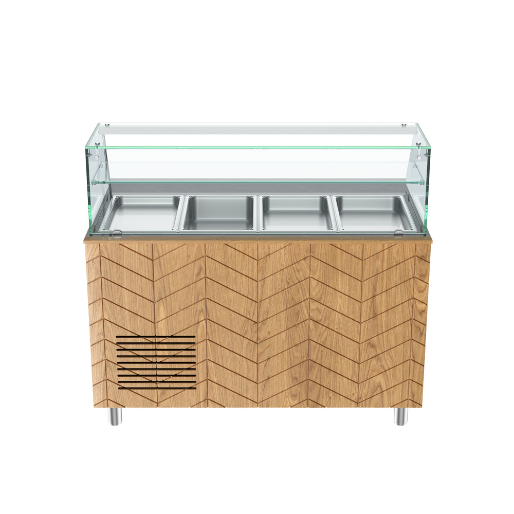 Gastronics Salattheke Premium – Hochwertige Kühltheke mit schwarzem Compact im Marmor-Design, Fischgrätenverkleidung, LED-Beleuchtung, 4x GN 1/1 und 2 Türen 141 x 70 x 125 cm Gastronics - CPGASTRO