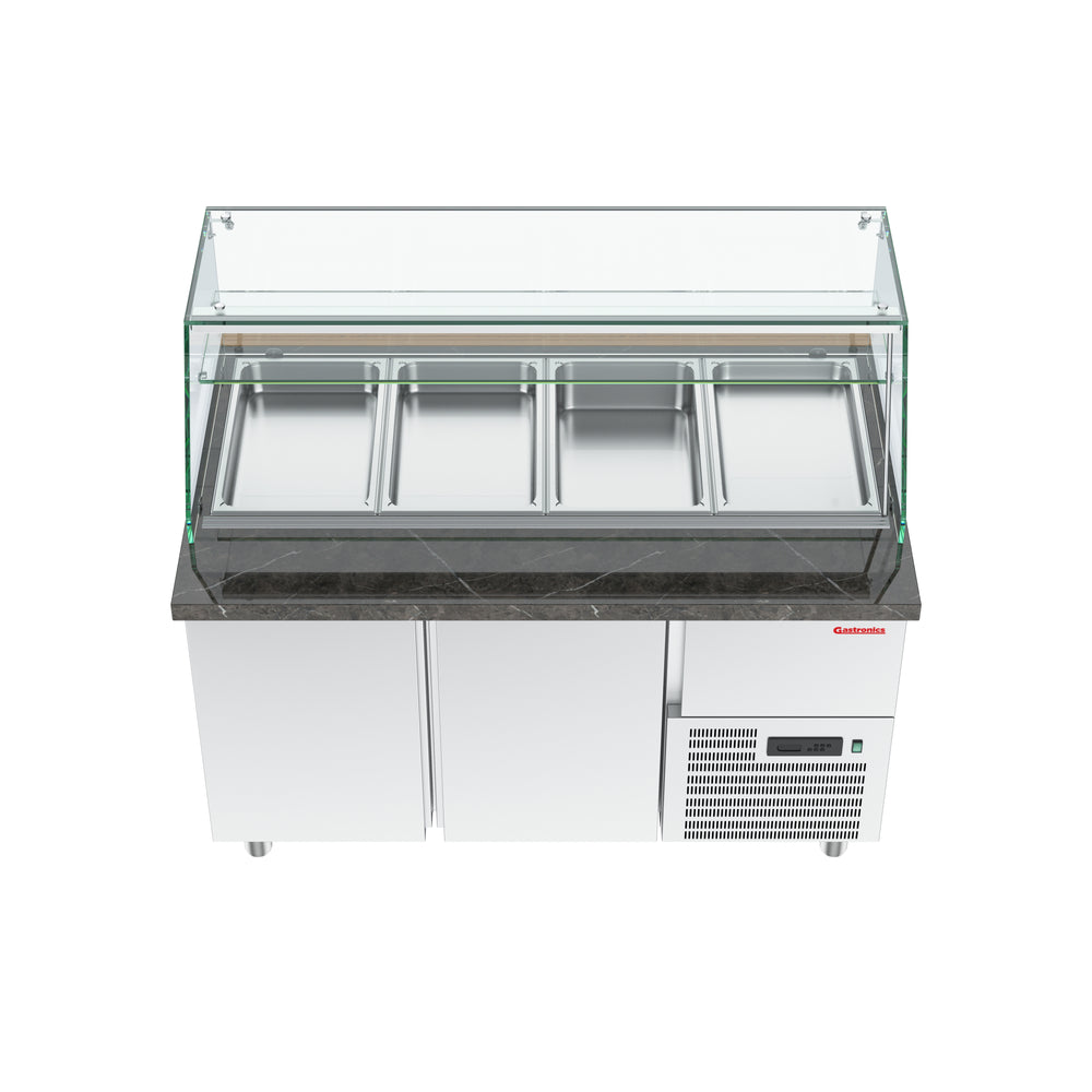 Gastronics Premium Kühltheken-Set – Pizzakühltisch, Salattheke & Kassentisch mit schwarzem Compact im Marmor-Design & LED-Fischgrätenverkleidung 355 x 80 x 145cm Gastronics - CPGASTRO