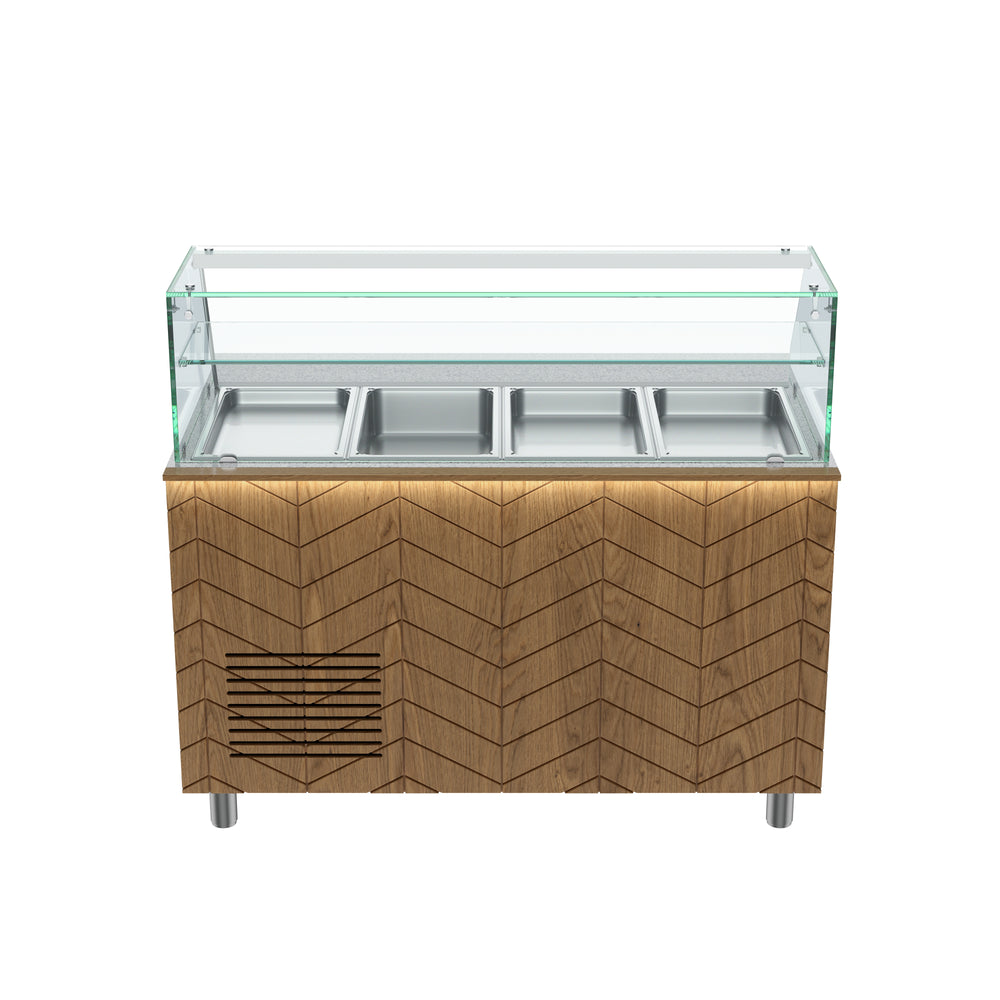 Gastronics Salattheke Premium – Hochwertige Kühltheke mit grauem Granit, Fischgrätenverkleidung, LED-Beleuchtung, 4x GN 1/1 und 2 Türen 141 x 70 x 125 cm Gastronics - CPGASTRO