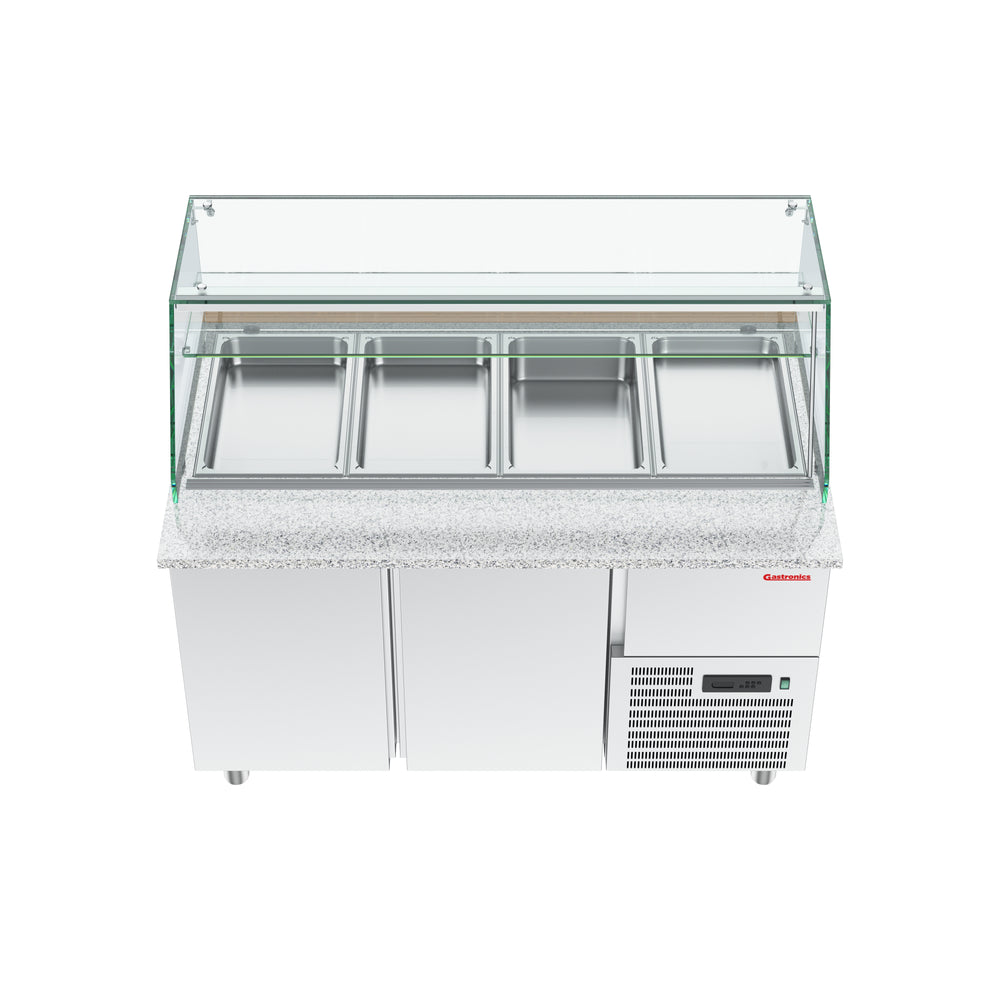 Gastronics Premium Kühltheken-Set – Pizzakühltisch, Salattheke & Kassentisch mit Granit & LED-Fischgrätenverkleidung 355 x 80 x 145cm Gastronics - CPGASTRO