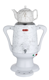 Samowar 3,5 L Semaver Edelstahl Teekocher Teemaschine weiße Keramikkanne Elektrisch im modernen Design Caytime - CPGASTRO
