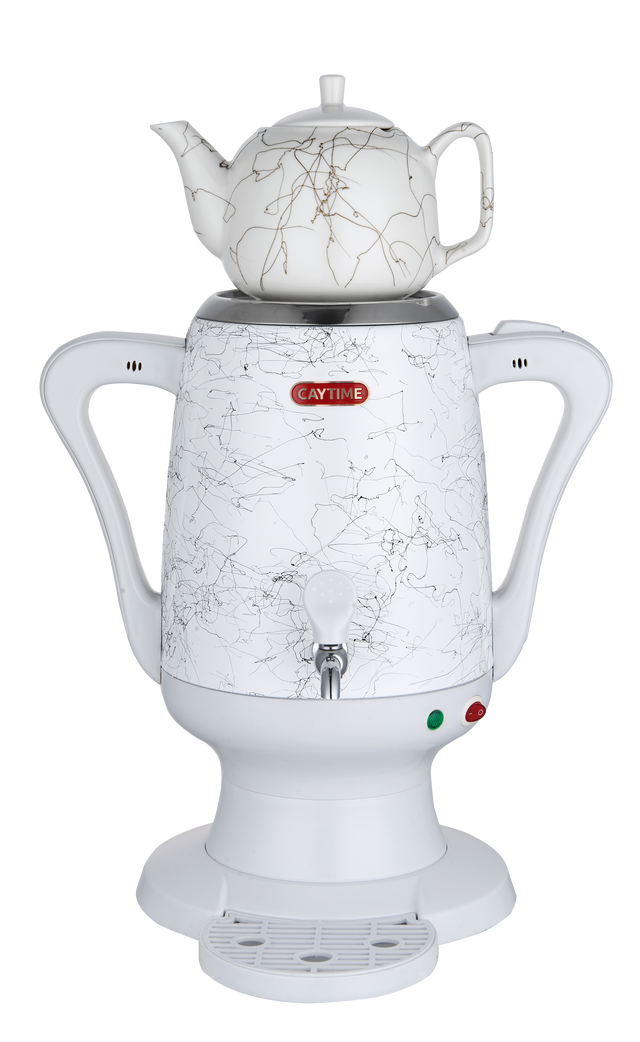 Samowar 3,5 L Semaver Edelstahl Teekocher Teemaschine weiße Keramikkanne Elektrisch im modernen Design Caytime - CPGASTRO