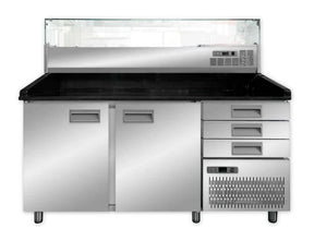 Pizzakühltisch mit Aufsatzvitrine 160 cm - CPGASTRO