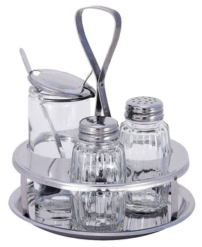 Glas Menage Salz Pfeffer Senf im Edelstahl Gestell - CPGASTRO