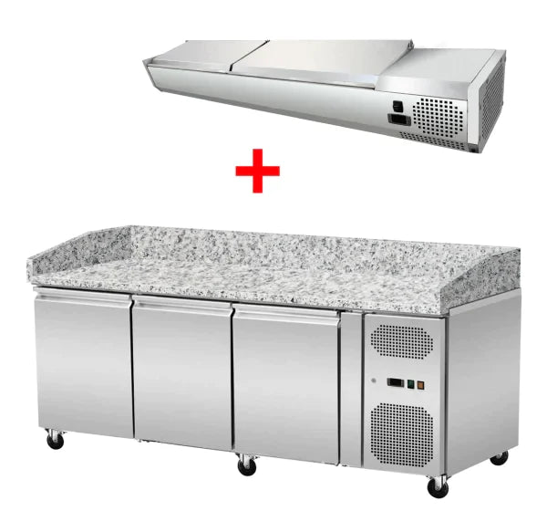 Pizzakühltisch Granit rosa-grau 3 Türen 203 cm Gastronics - CPGASTRO