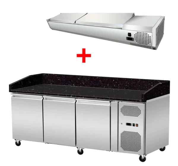 Pizzakühltisch Granit schwarz 3 Türen 203 cm Gastronics - CPGASTRO